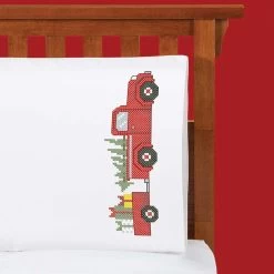 Herrschners Bringing Christmas Pillowcase Pair Stamped Cross-Stitch