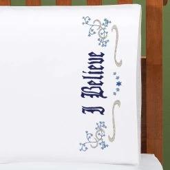 Herrschners I Believe Pillowcase Pair Stamped Embroidery