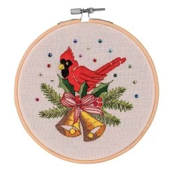 Craftways Cardinal With Bells Hoop Stamped Embroidery Kit