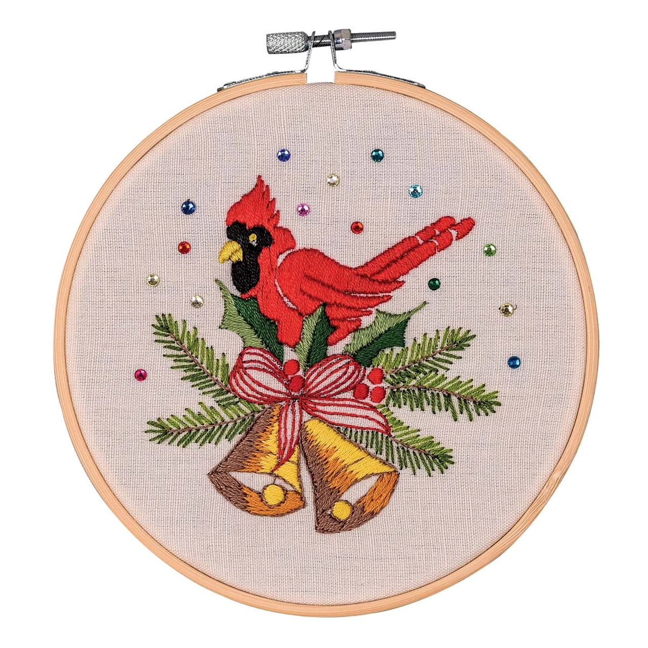 Craftways Cardinal With Bells Hoop Stamped Embroidery Kit 1 Craftways Cardinal With Bells Hoop Stamped Embroidery Kit