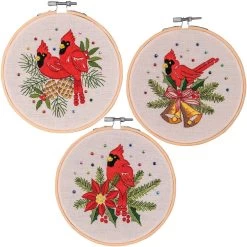 Craftways Christmas Cardinals Hoop Set Stamped Embroidery
