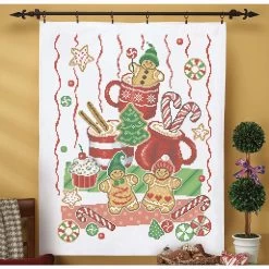 Herrschners Candy Cane Lap Quilt Top Stamped Cross-Stitch Kit