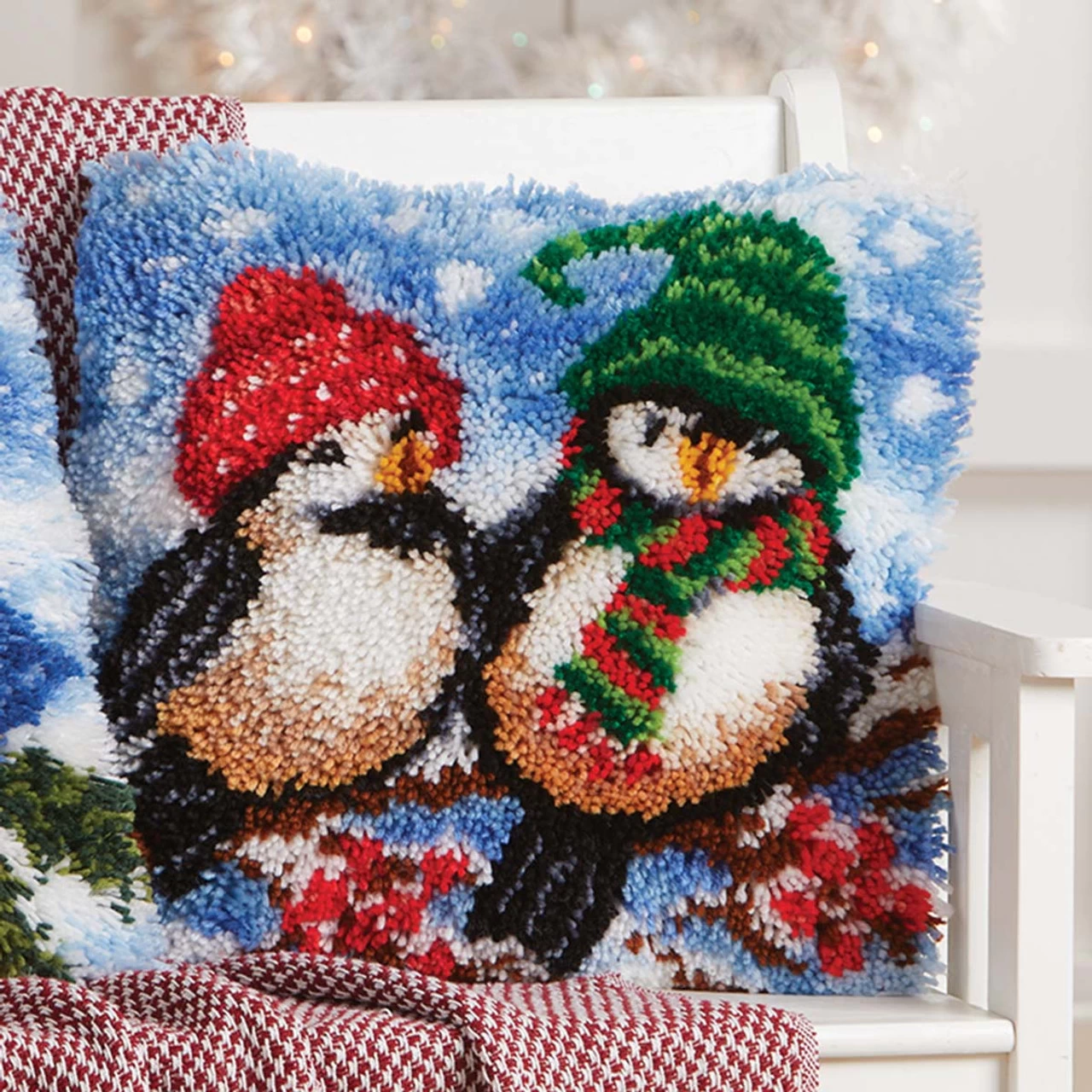 Herrschners Winter Tweets Pillow Latch Hook Kit 1 Herrschners Winter Tweets Pillow Latch Hook Kit