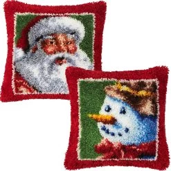 Herrschners Santa & Snowman Fever Pillow, Set Of 2 Latch Hook Kit