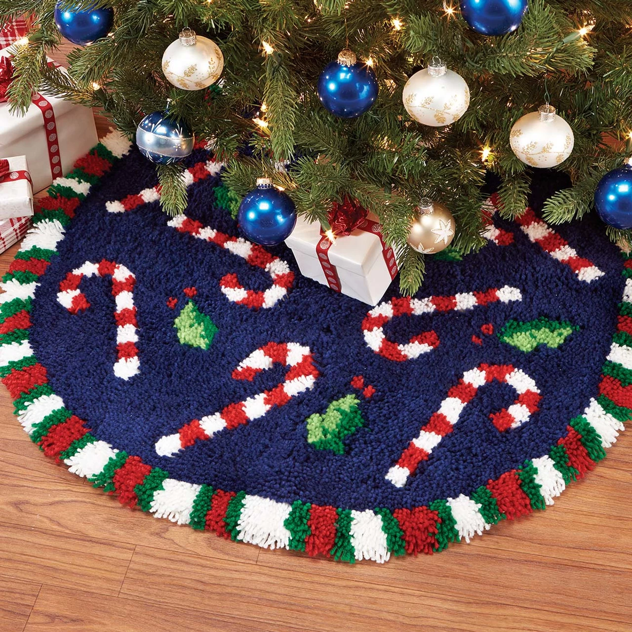 Herrschners Candy Cane Tree Skirt Latch Hook Kit 1 Herrschners Candy Cane Tree Skirt Latch Hook Kit