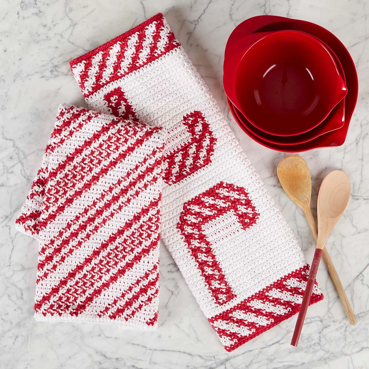 Herrschners Candy Cane Lane Dish Towels Crochet Kit 1 Herrschners Candy Cane Lane Dish Towels Crochet Kit